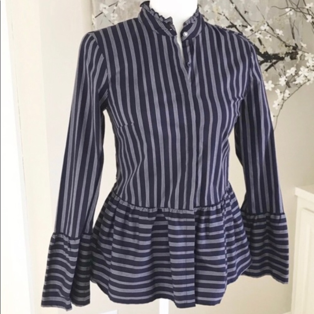 Belle Vere Striped Peplum Flare Sleeve Top size M